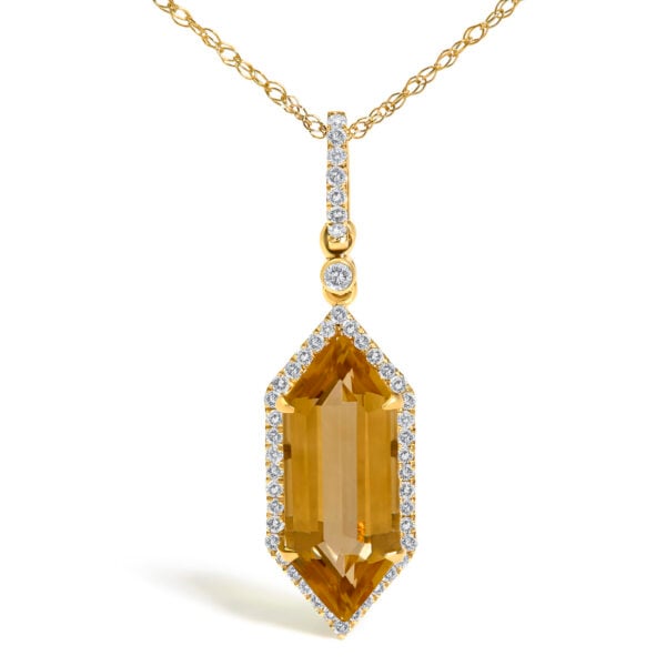 10K Yellow Gold Elongated Hexagon Citrine and 1/5 Cttw Diamond Halo Pendant Necklace - alternate view 2