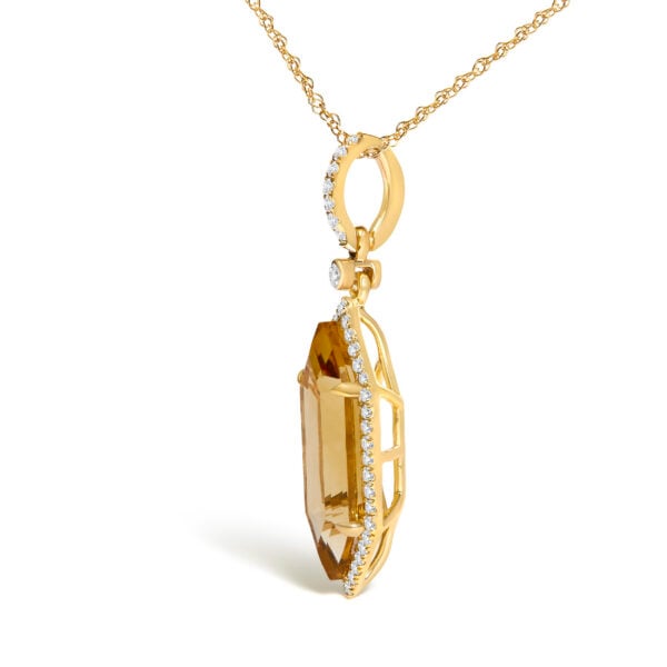 10K Yellow Gold Elongated Hexagon Citrine and 1/5 Cttw Diamond Halo Pendant Necklace - alternate view 3