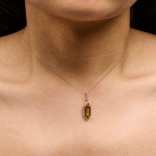 10K Yellow Gold Elongated Hexagon Citrine and 1/5 Cttw Diamond Halo Pendant Necklace - alternate view 5