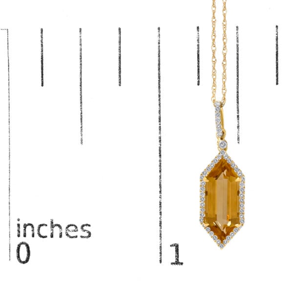 10K Yellow Gold Elongated Hexagon Citrine and 1/5 Cttw Diamond Halo Pendant Necklace - alternate view 4