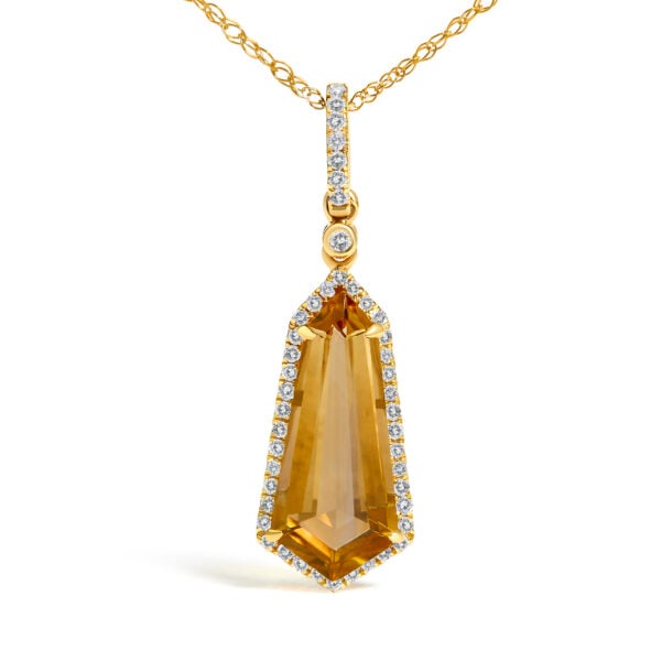 10K Yellow Gold Shield-Shaped Citrine and 1/5 Cttw Diamond Halo Pendant Necklace - alternate view 2