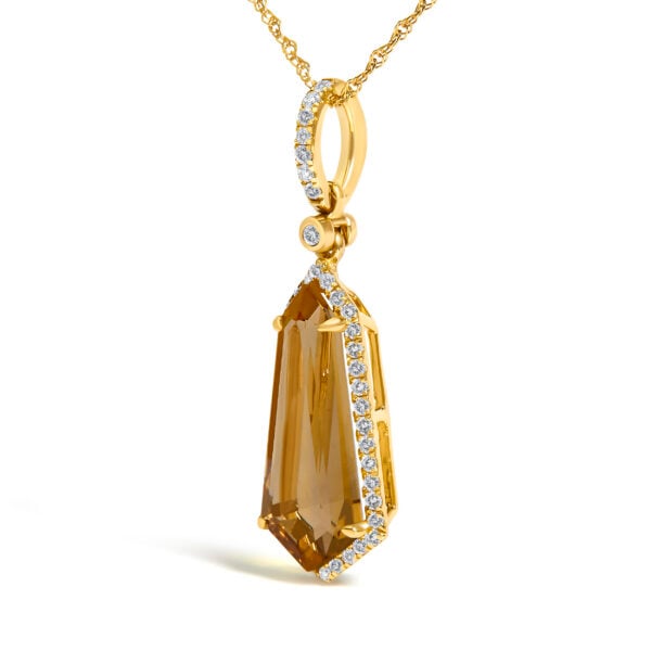 10K Yellow Gold Shield-Shaped Citrine and 1/5 Cttw Diamond Halo Pendant Necklace - alternate view 3