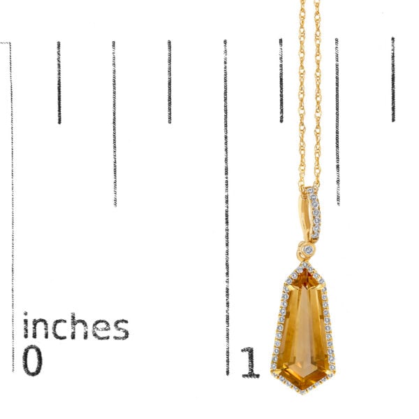 10K Yellow Gold Shield-Shaped Citrine and 1/5 Cttw Diamond Halo Pendant Necklace - alternate view 4