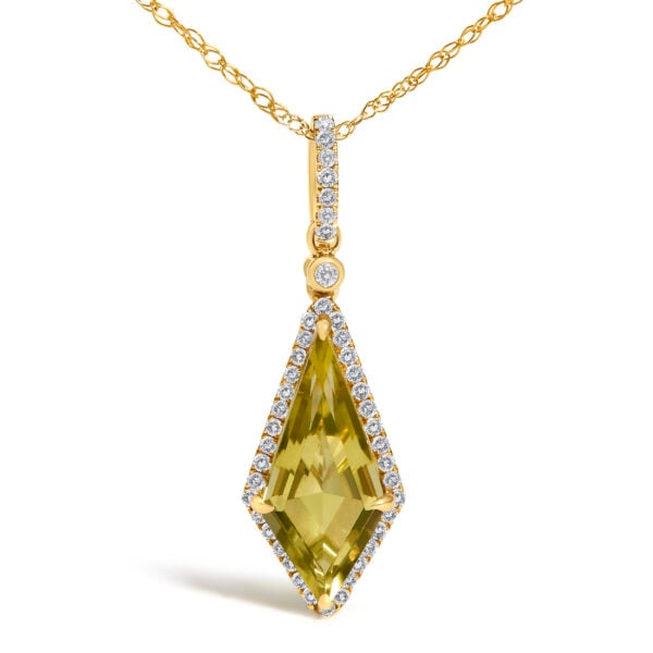 10K Yellow Gold Kite-Shaped Lemon Quartz and 1/5 Cttw Diamond Halo Pendant Necklace - alternate view 2