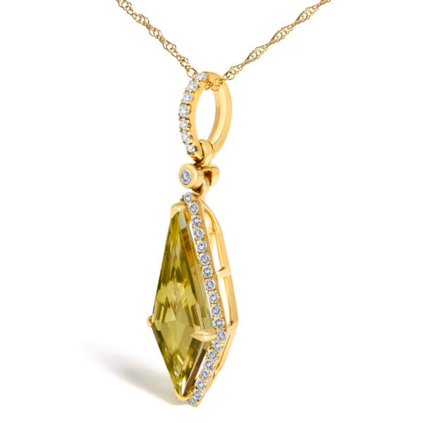 10K Yellow Gold Kite-Shaped Lemon Quartz and 1/5 Cttw Diamond Halo Pendant Necklace - alternate view 3