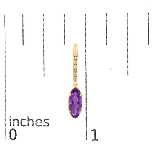 10K Yellow Gold Oval Purple Amethyst and 1/10 Cttw Diamond Leverback Drop Earrings - alternate view 4