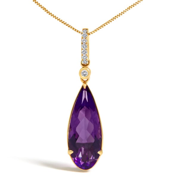10K Yellow Gold Pear-Shaped Purple Amethyst and Diamond Accent Drop Pendant Necklace - alternate view 2