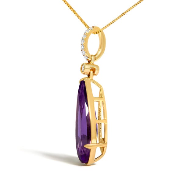 10K Yellow Gold Pear-Shaped Purple Amethyst and Diamond Accent Drop Pendant Necklace - alternate view 3