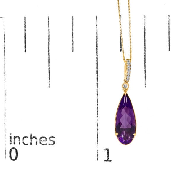10K Yellow Gold Pear-Shaped Purple Amethyst and Diamond Accent Drop Pendant Necklace - alternate view 4