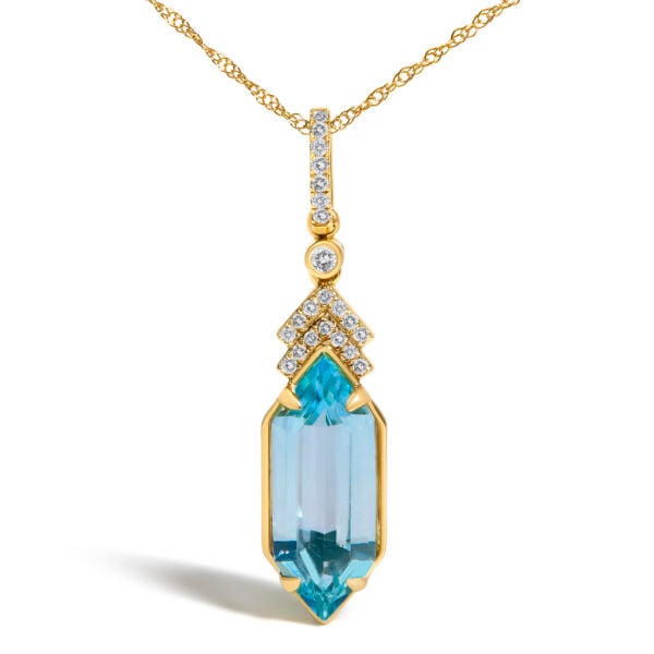 10K Yellow Gold Hexagon Blue Topaz and 1/10 Cttw Diamond Chevron Pendant Necklace - alternate view 2