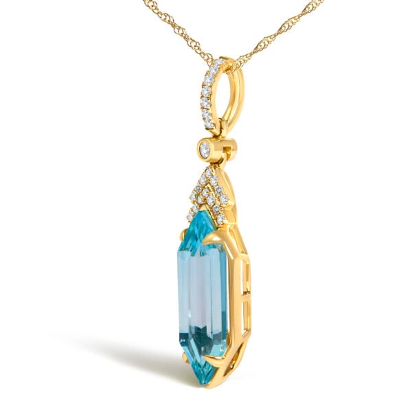 10K Yellow Gold Hexagon Blue Topaz and 1/10 Cttw Diamond Chevron Pendant Necklace - alternate view 3