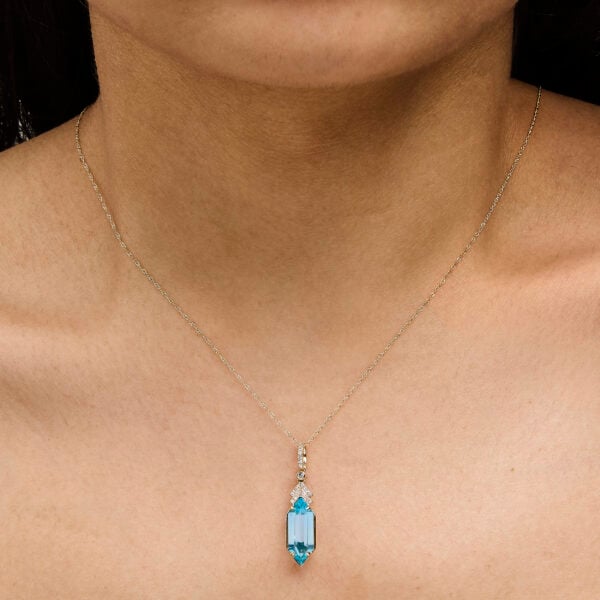 10K Yellow Gold Hexagon Blue Topaz and 1/10 Cttw Diamond Chevron Pendant Necklace - alternate view 5
