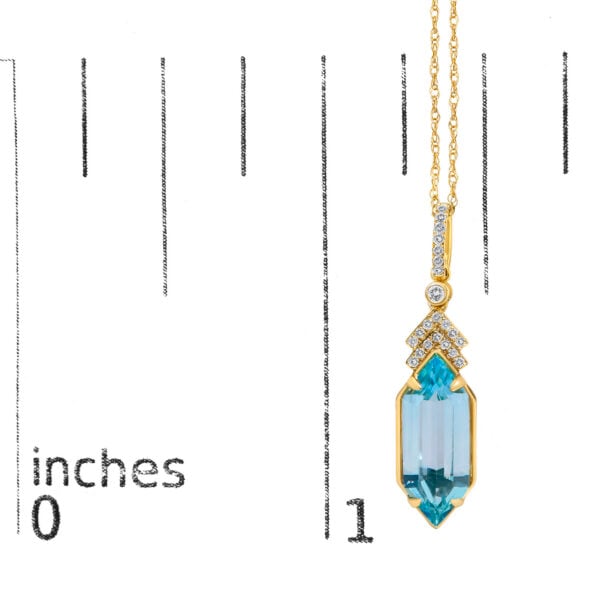 10K Yellow Gold Hexagon Blue Topaz and 1/10 Cttw Diamond Chevron Pendant Necklace - alternate view 4
