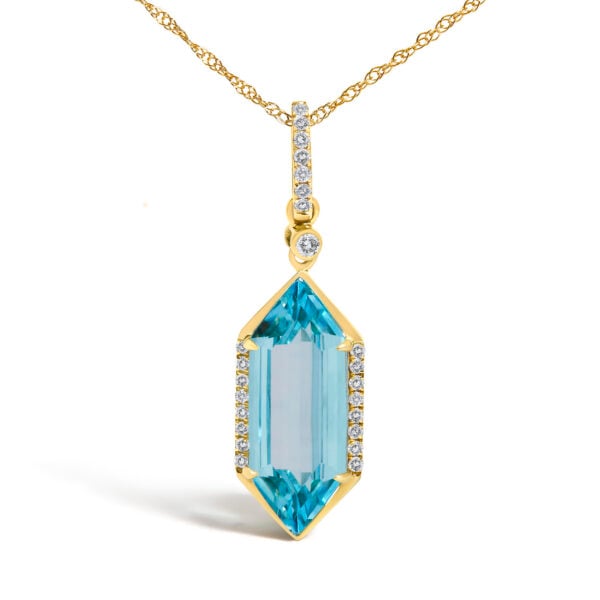 10K Yellow Gold Elongated Hexagon Blue Topaz and 0.114 Cttw Diamond Pendant Necklace - alternate view 2