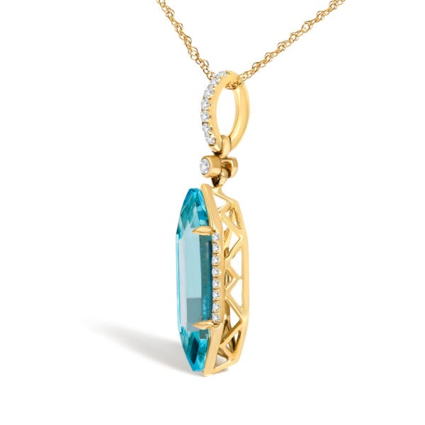 10K Yellow Gold Elongated Hexagon Blue Topaz and 0.114 Cttw Diamond Pendant Necklace - alternate view 3