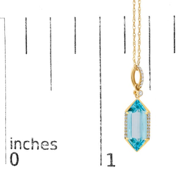10K Yellow Gold Elongated Hexagon Blue Topaz and 0.114 Cttw Diamond Pendant Necklace - alternate view 4