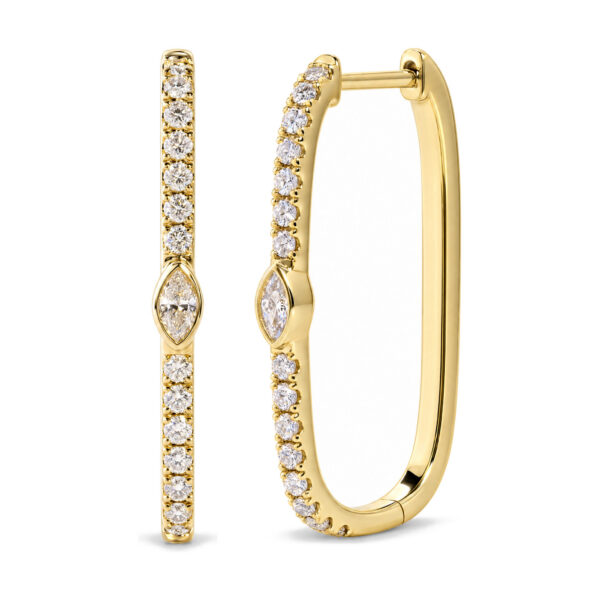 14K Yellow Gold 1/3 Cttw Marquise Diamond Rectangular Hoop Earrings - alternate view 2