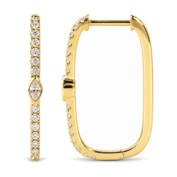 14K Yellow Gold 1/3 Cttw Marquise Diamond Rectangular Hoop Earrings - alternate view 3
