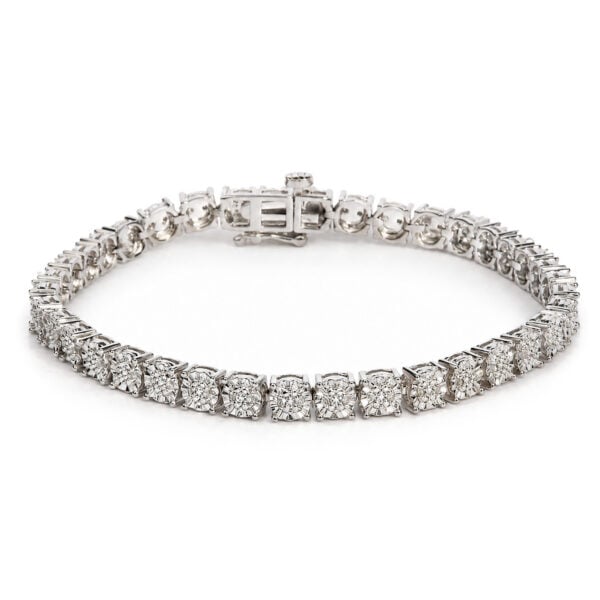 Sterling Silver 1/4 Cttw Round Diamond Cluster Tennis Bracelet