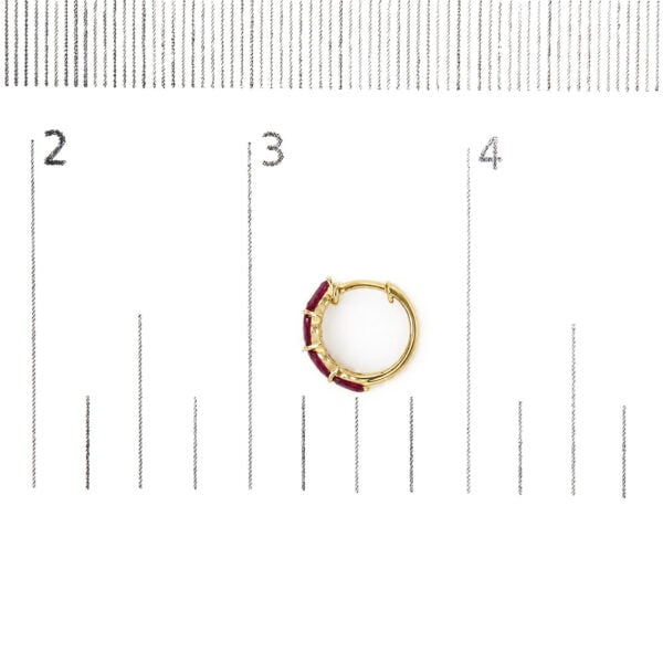 10K Yellow Gold 1/6 Cttw Diamond and Marquise Ruby Double-Row Huggie Hoop Earrings. - alternate view 4