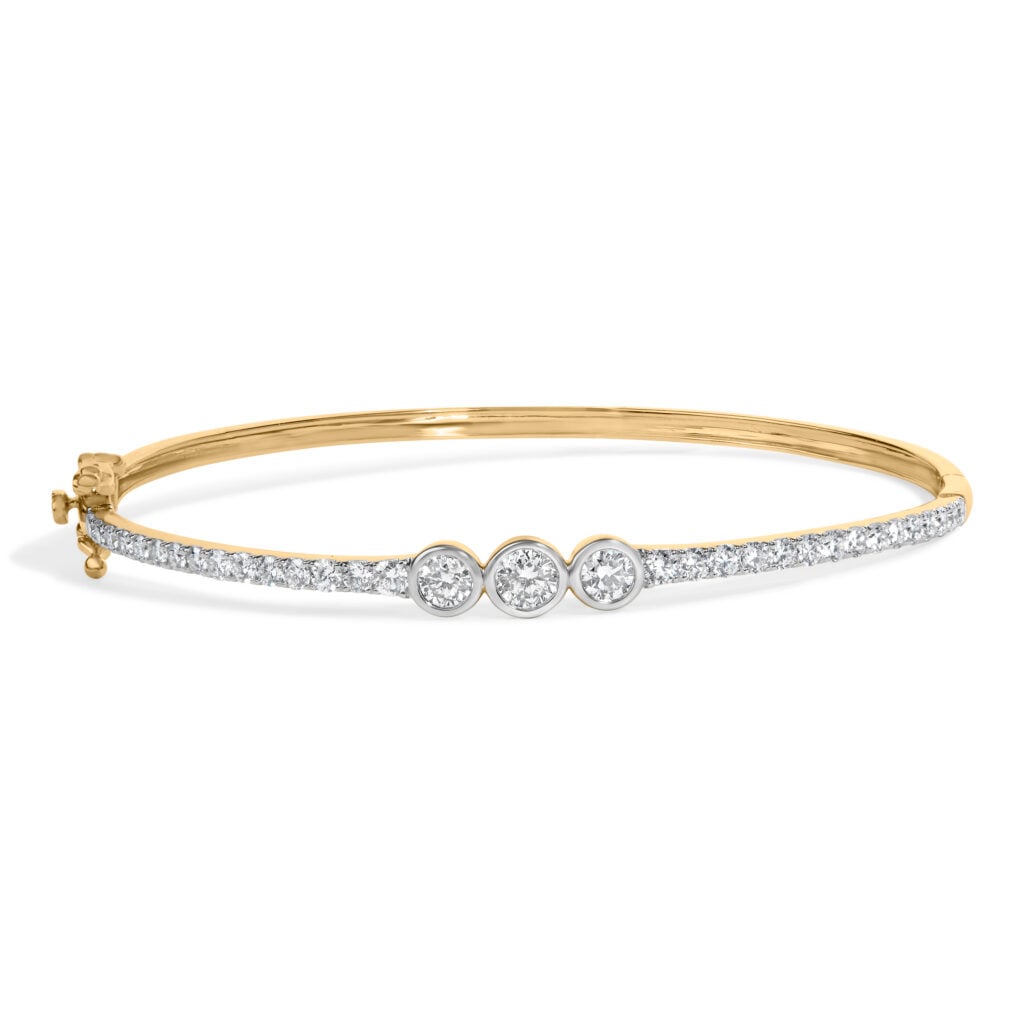 10K Yellow Gold Plated .925 Sterling Silver 2.0 Cttw Lab Grown Diamond Bezel Set Bangle Bracelet