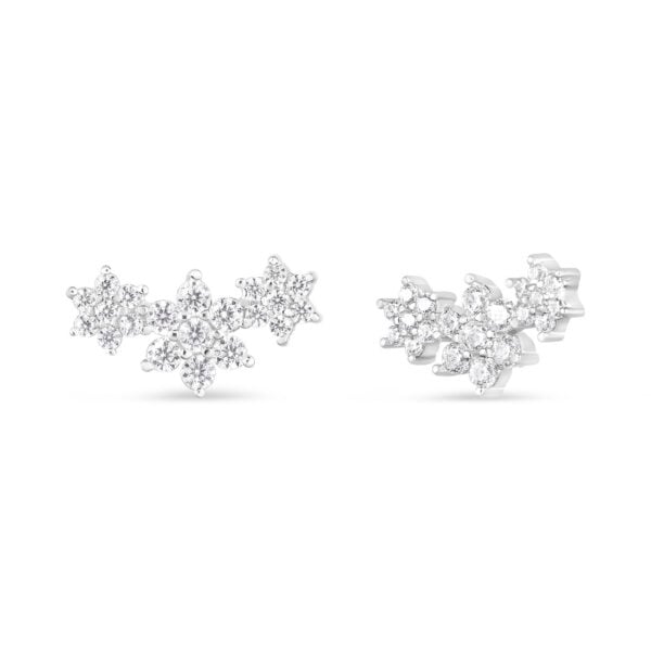 10K White Gold 1/3 Cttw Round Diamond Triple Snowflake Cluster Stud Earrings
