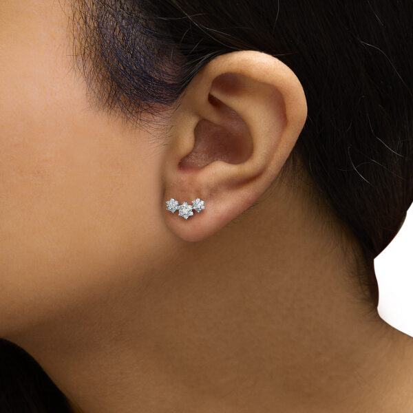 10K White Gold 1/3 Cttw Round Diamond Triple Snowflake Cluster Stud Earrings - alternate view 5