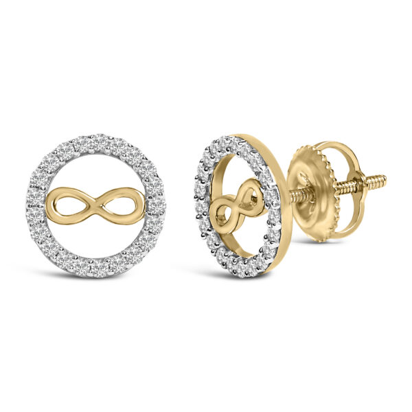 14K Yellow Gold Plated Sterling Silver 1/5 Cttw Diamond Openwork Infinity Halo Stud Earrings - alternate view 2