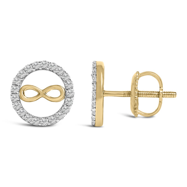 14K Yellow Gold Plated Sterling Silver 1/5 Cttw Diamond Openwork Infinity Halo Stud Earrings - alternate view 3