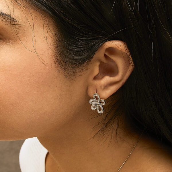 14K Yellow Gold Plated .925 Sterling Silver 1.0 Cttw Diamond Operwork Retro Floral Stud Earrings - alternate view 5
