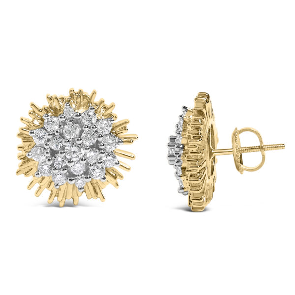 14K Yellow Gold Plated .925 Sterling Silver 1.0 Cttw Diamond Cluster Starburst Stud Earrings - alternate view 2