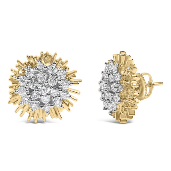 14K Yellow Gold Plated .925 Sterling Silver 1.0 Cttw Diamond Cluster Starburst Stud Earrings - alternate view 3