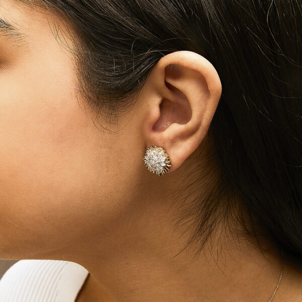 14K Yellow Gold Plated .925 Sterling Silver 1.0 Cttw Diamond Cluster Starburst Stud Earrings - alternate view 5