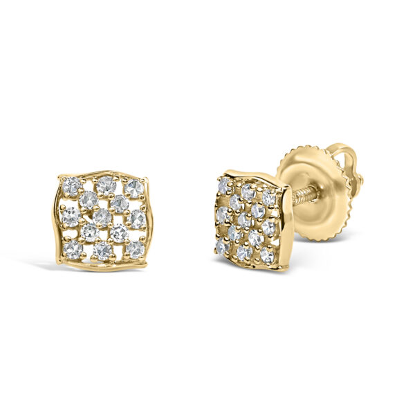 14K Yellow Gold Plated .925 Sterling Silver 1/6 Cttw Diamond Openwork Checkerboard Stud Earrings - alternate view 2