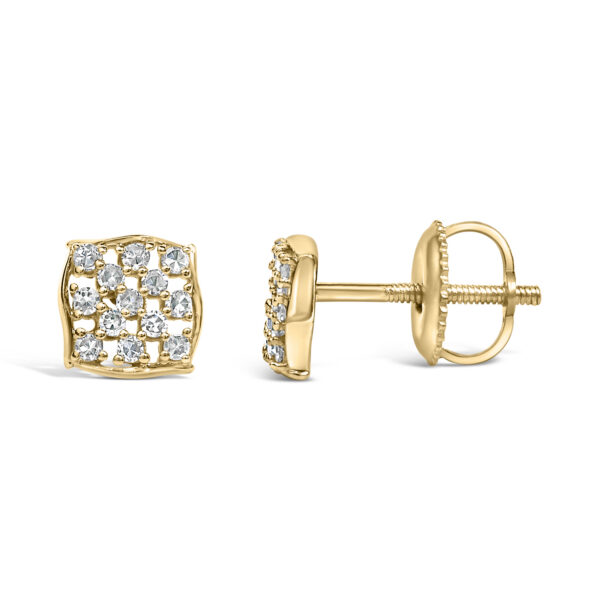 14K Yellow Gold Plated .925 Sterling Silver 1/6 Cttw Diamond Openwork Checkerboard Stud Earrings - alternate view 3