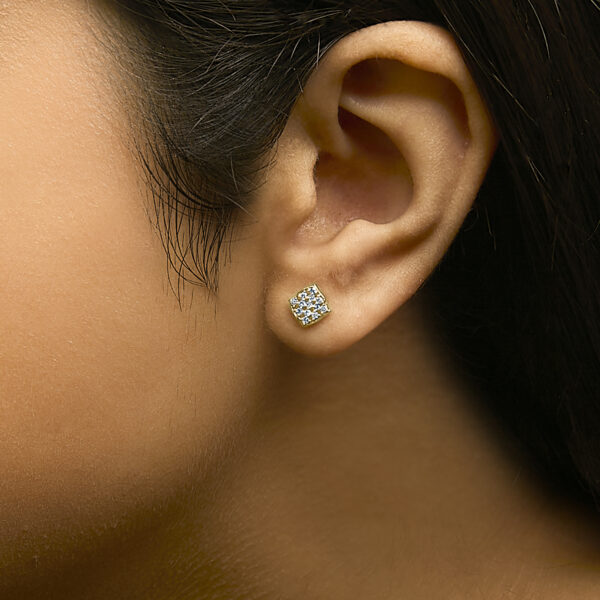14K Yellow Gold Plated .925 Sterling Silver 1/6 Cttw Diamond Openwork Checkerboard Stud Earrings - alternate view 5