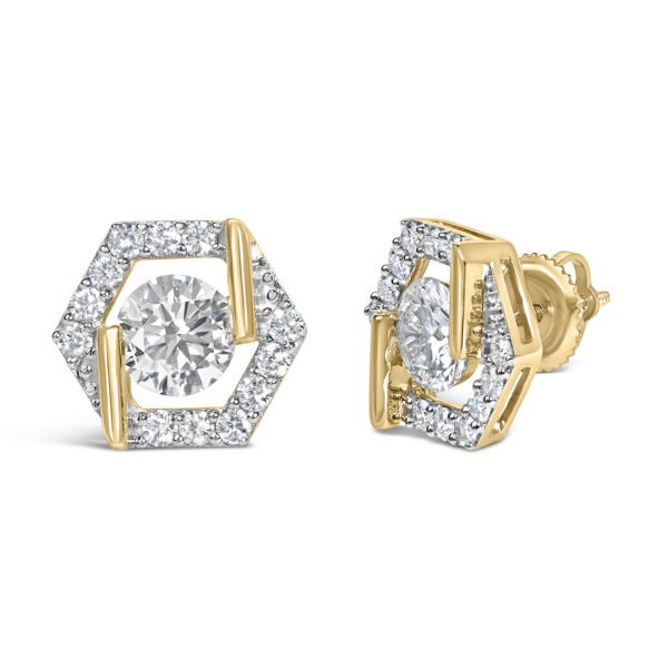 10K Yellow Gold Plated .925 Sterling Silver 2.0 Cttw Lab Grown Diamond Hexagon Halo Stud Earrings - alternate view 2
