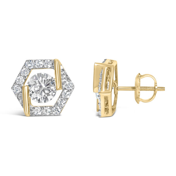 10K Yellow Gold Plated .925 Sterling Silver 2.0 Cttw Lab Grown Diamond Hexagon Halo Stud Earrings - alternate view 3