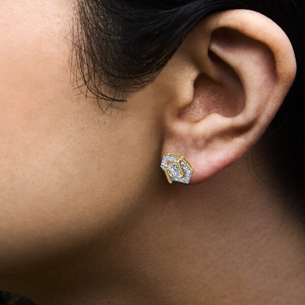 10K Yellow Gold Plated .925 Sterling Silver 2.0 Cttw Lab Grown Diamond Hexagon Halo Stud Earrings - alternate view 5