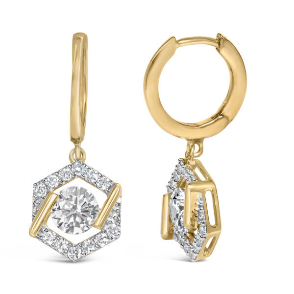 10K Yellow Gold Plated .925 Sterling Silver 2.0 Cttw Lab Grown Diamond Hexagon Halo Drop Earrings - alternate view 2