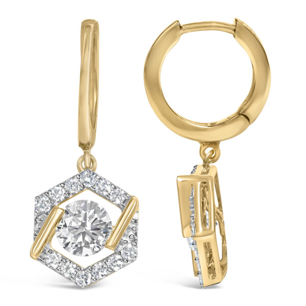 10K Yellow Gold Plated .925 Sterling Silver 2.0 Cttw Lab Grown Diamond Hexagon Halo Drop Earrings - alternate view 3