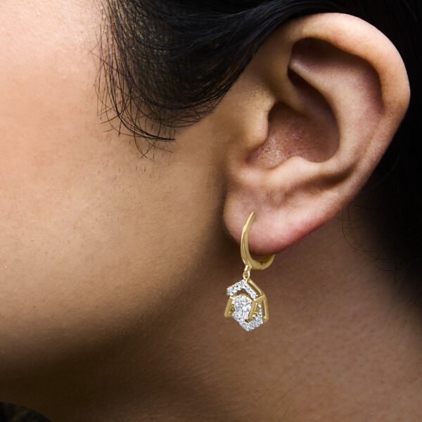 10K Yellow Gold Plated .925 Sterling Silver 2.0 Cttw Lab Grown Diamond Hexagon Halo Drop Earrings - alternate view 5
