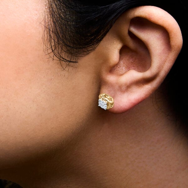 10K Yellow Gold Plated .925 Sterling Silver 1.0 Cttw Lab Grown Diamond Woven Stud Earrings - alternate view 5