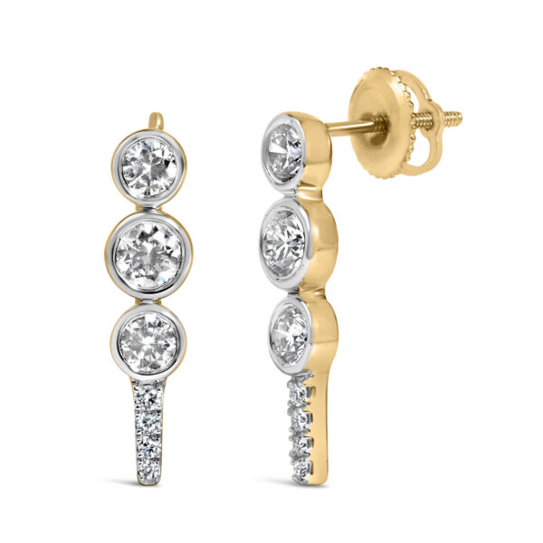 10K Yellow Gold Plated .925 Sterling Silver 1.0 Cttw Lab Grown Diamond Bezel Set Drop Earrings - alternate view 2