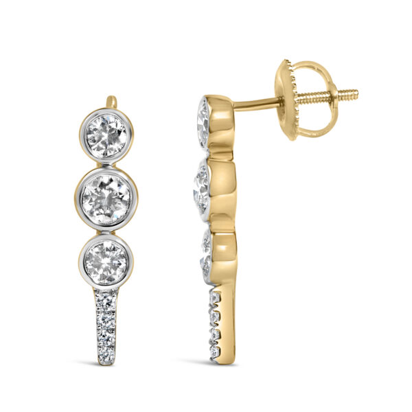 10K Yellow Gold Plated .925 Sterling Silver 1.0 Cttw Lab Grown Diamond Bezel Set Drop Earrings - alternate view 3