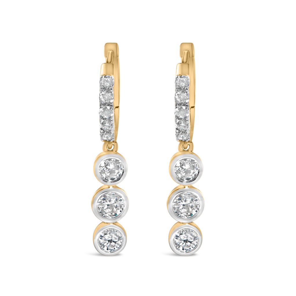 10K Yellow Gold Plated .925 Sterling Silver 1 1/2 Cttw Lab Grown Diamond Bezel Set Dangle Earrings