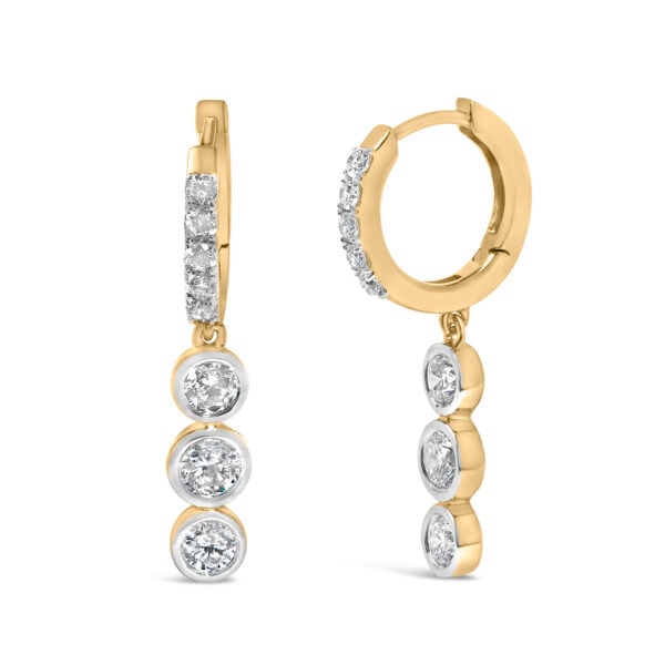 10K Yellow Gold Plated .925 Sterling Silver 1 1/2 Cttw Lab Grown Diamond Bezel Set Dangle Earrings - alternate view 2