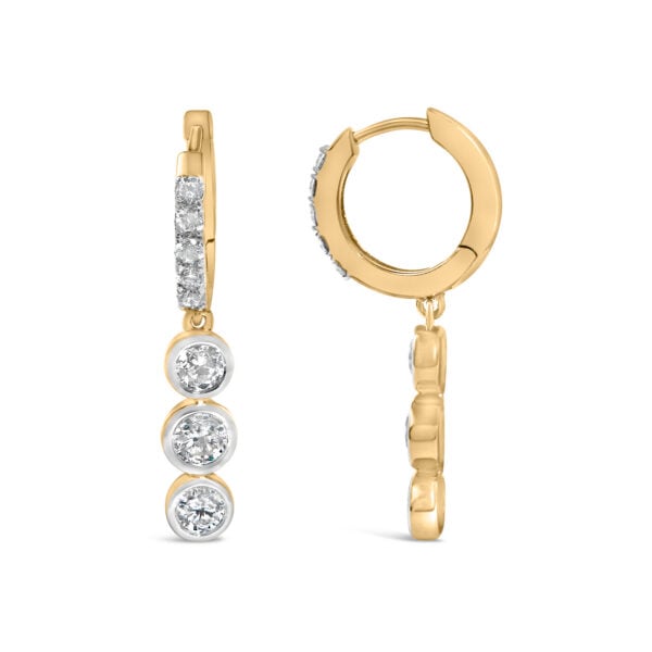 10K Yellow Gold Plated .925 Sterling Silver 1 1/2 Cttw Lab Grown Diamond Bezel Set Dangle Earrings - alternate view 3