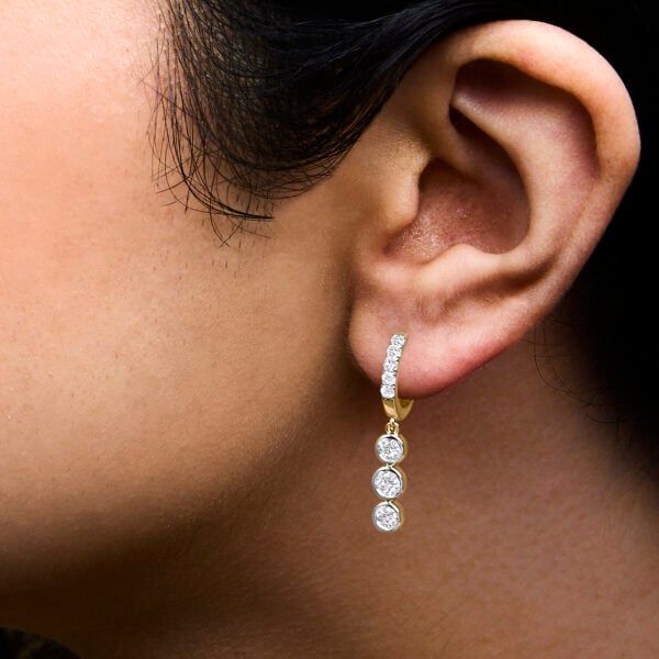 10K Yellow Gold Plated .925 Sterling Silver 1 1/2 Cttw Lab Grown Diamond Bezel Set Dangle Earrings - alternate view 5