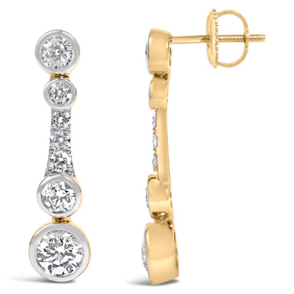 10K Yellow Gold Plated .925 Sterling Silver 2.0 Cttw Lab Grown Diamond Bezel Set Drop Earrings - alternate view 3
